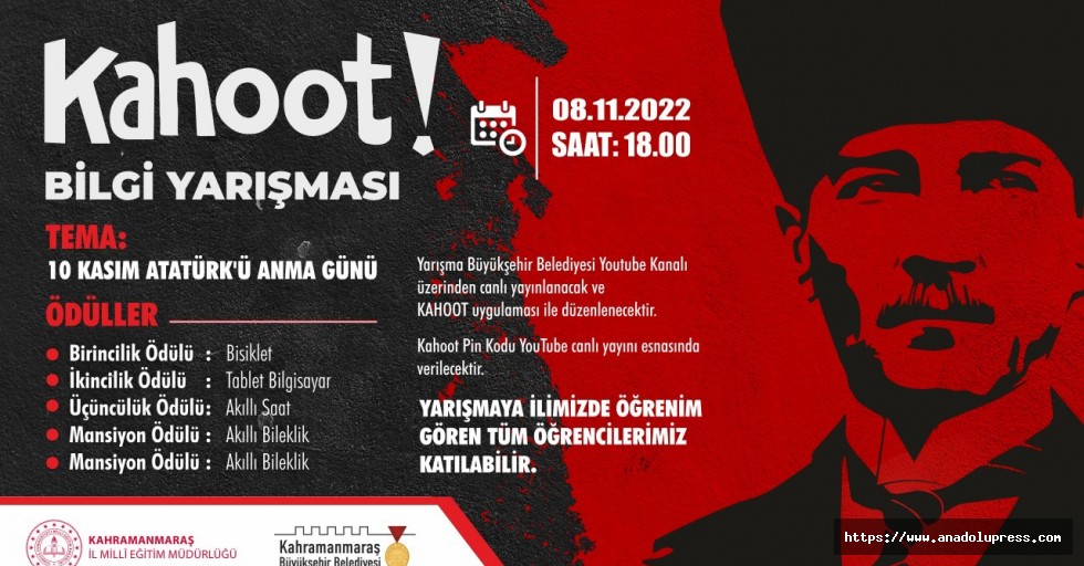 Büyükşehir, “Atatürk’ü Anma Günü” Temalı Kahoot Bilgi Yarışması Düzenliyor