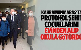 Kahramanmaraş'ta protokol, şehit çocuklarını evinden alıp okula götürdü